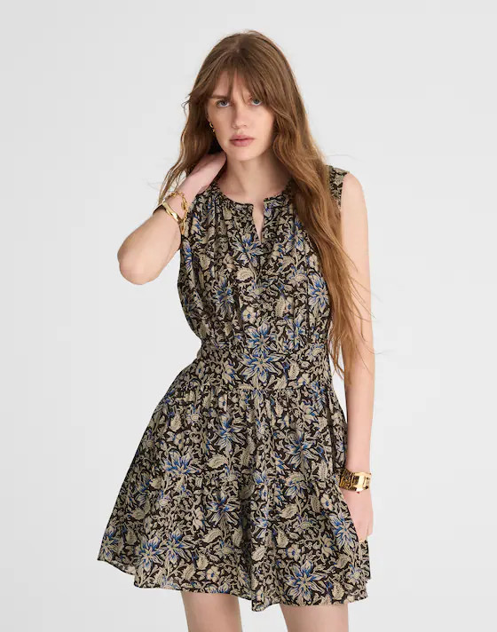 Gathered Button-Front Mini Dress in Floral | Madewell