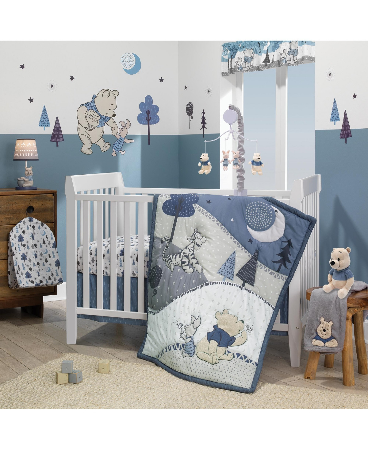 Lambs & Ivy Disney Baby Forever Pooh Blue/Gray Bear 3-Piece Baby Crib Bedding Set by - Blue | Macy's
