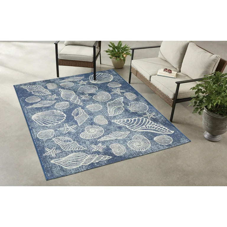 Mainstays 5' x 7' Blue Seashell Outdoor Rug | Walmart (US)