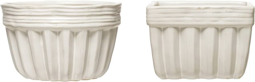 Creative Co-Op Stoneware Reactive Glaze, Set of 2 Styles Bowl, White, 2 | Amazon (US)