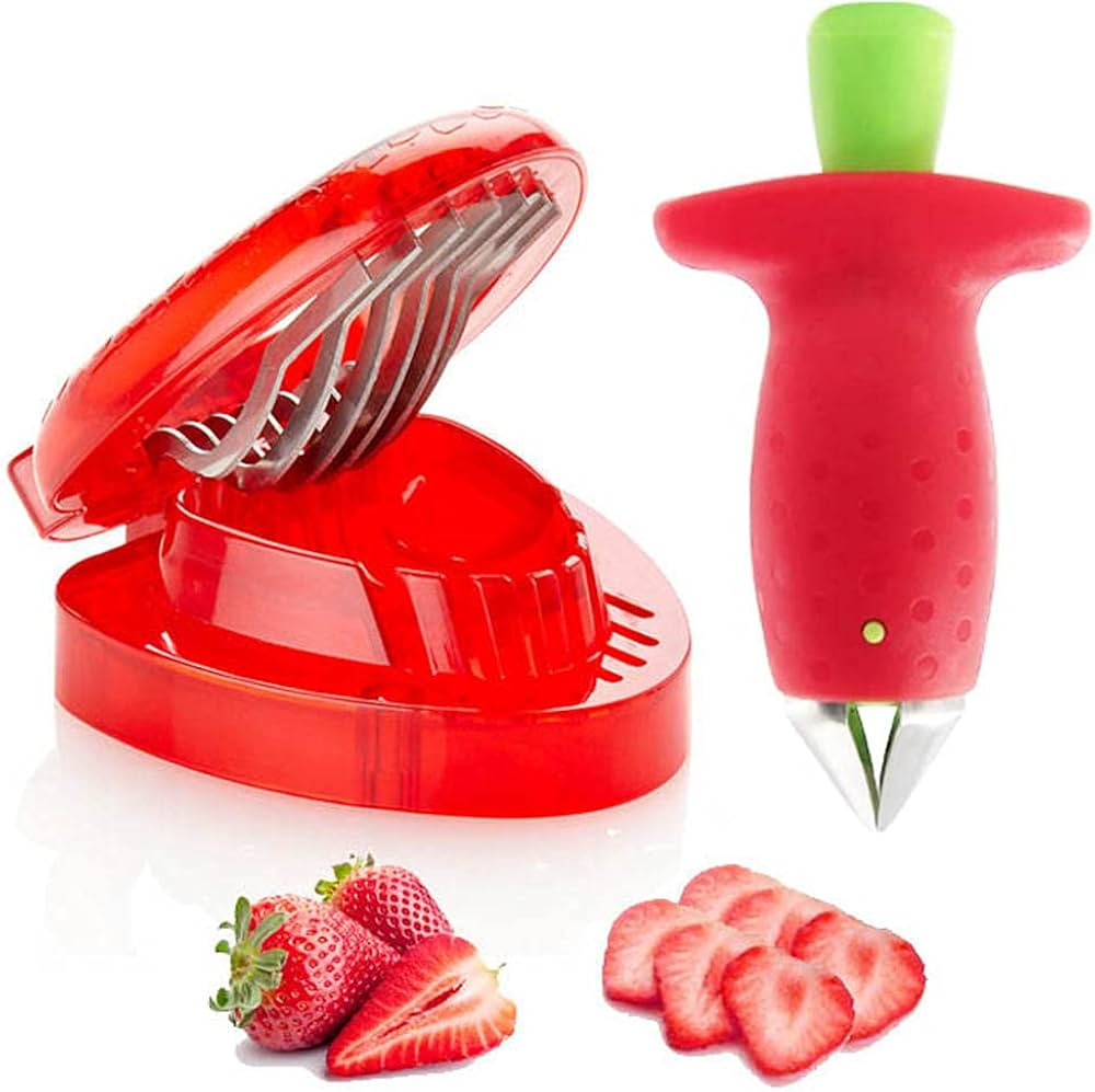 Strawberry Huller Fruit Slicer Set, Berry Stem Leaves Huller Gem Remover Removal Fruit Peeling To... | Amazon (US)