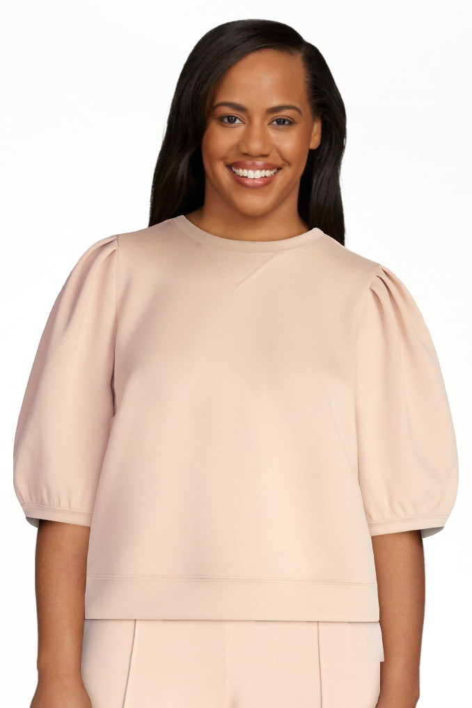 Scoop Women's and Women's Plus New Scubaknit Pleated Sleeve Top, Sizes XS-4X | Walmart (US)