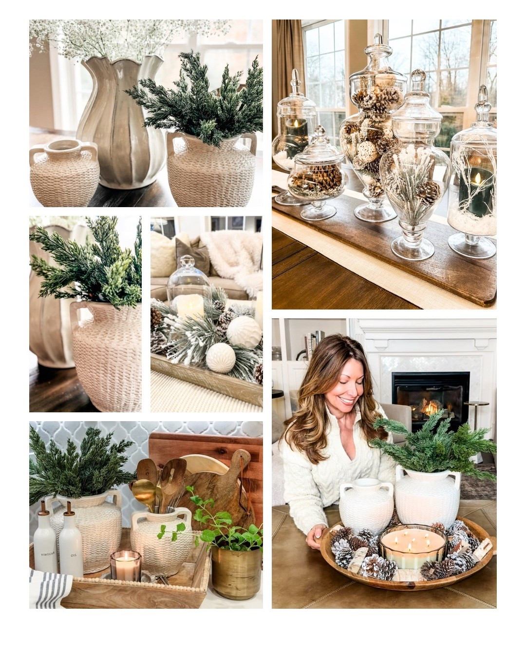 January home refresh 🤍 Winter greens, neutral vessels, textured accents, and warm candlelight—simple decor pieces I’m using to style coffee tables and kitchen counters for a cozy, organized and organic winter look.

#LTKSeasonal #LTKSaleAlert #LTKHome