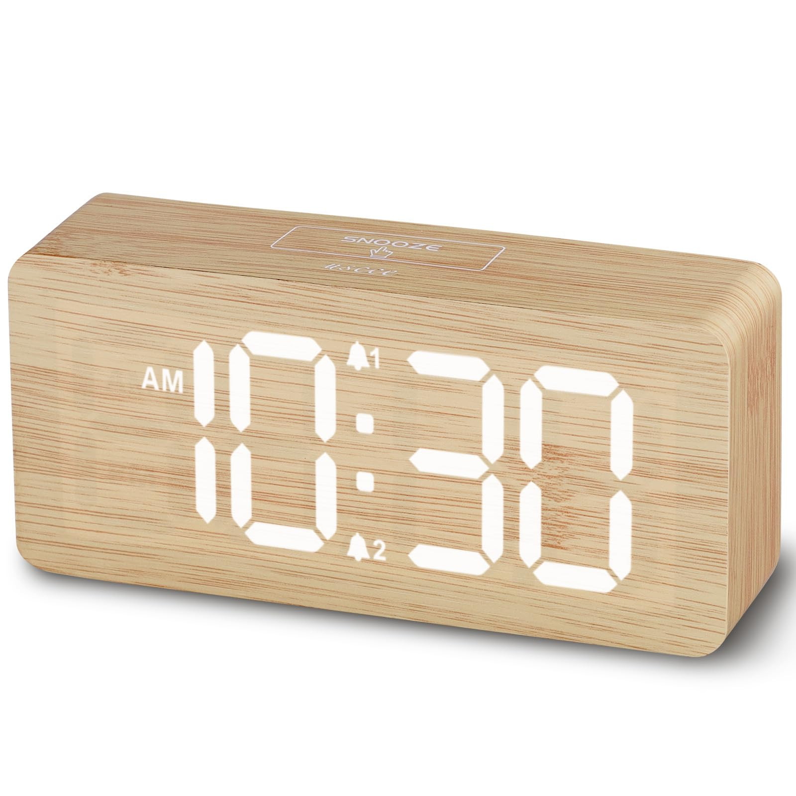 uscce Wooden Digital Alarm Clocks for Bedrooms: Dimmable Dual Alarm Clock with Large Numbers for ... | Amazon (US)