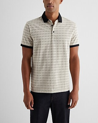 Square Geo Cotton-Blend Jacquard Polo | Express