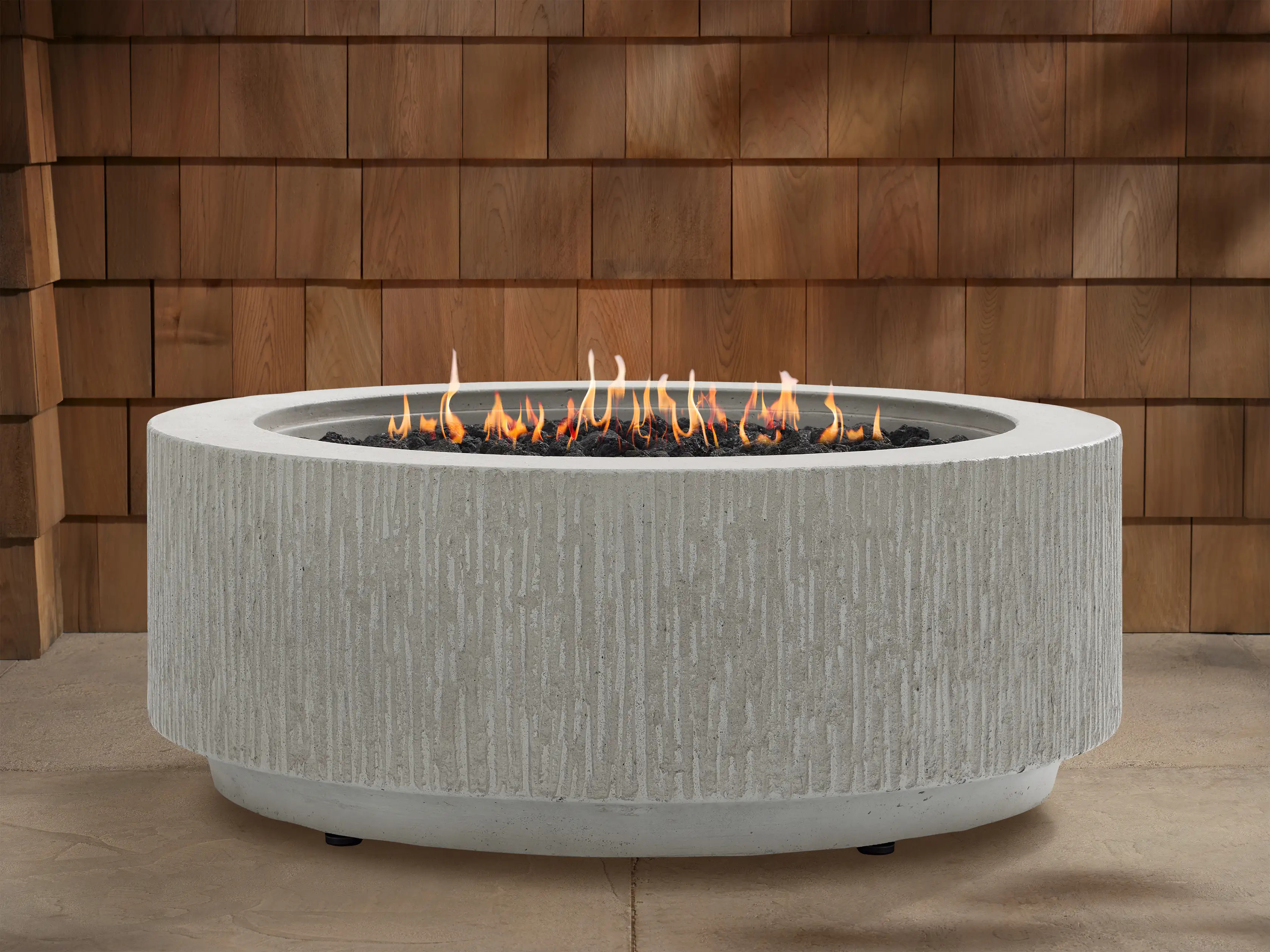Wilmar Round Natural Gas Fire Pit in Fog Chiseled | Arhaus