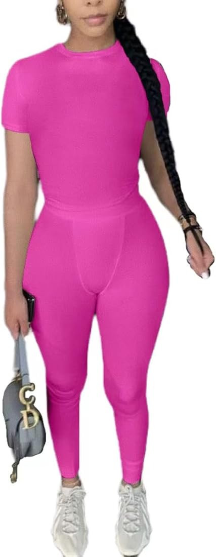 AYWA Two Piece Outfits for Women Fitted Crew Neck T-shirt High Waist Leggings Biker Shorts Matchi... | Amazon (US)