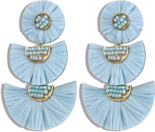 Statement Earrings Beaded Raffia Palm Bohemian Drop Dangle Earrings for women | Amazon (US)