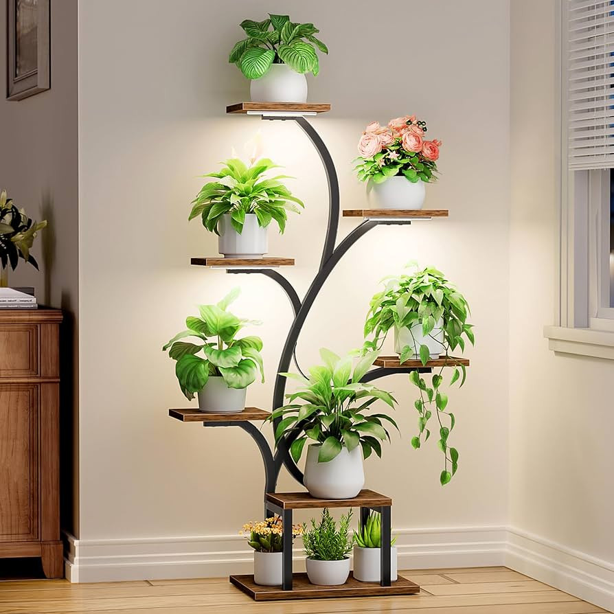 BACEKOLL Plant Stand Indoor with Grow Lights, 7 Tiered Indoor Plant Shelf, 49" Corner Plant Stand... | Amazon (US)