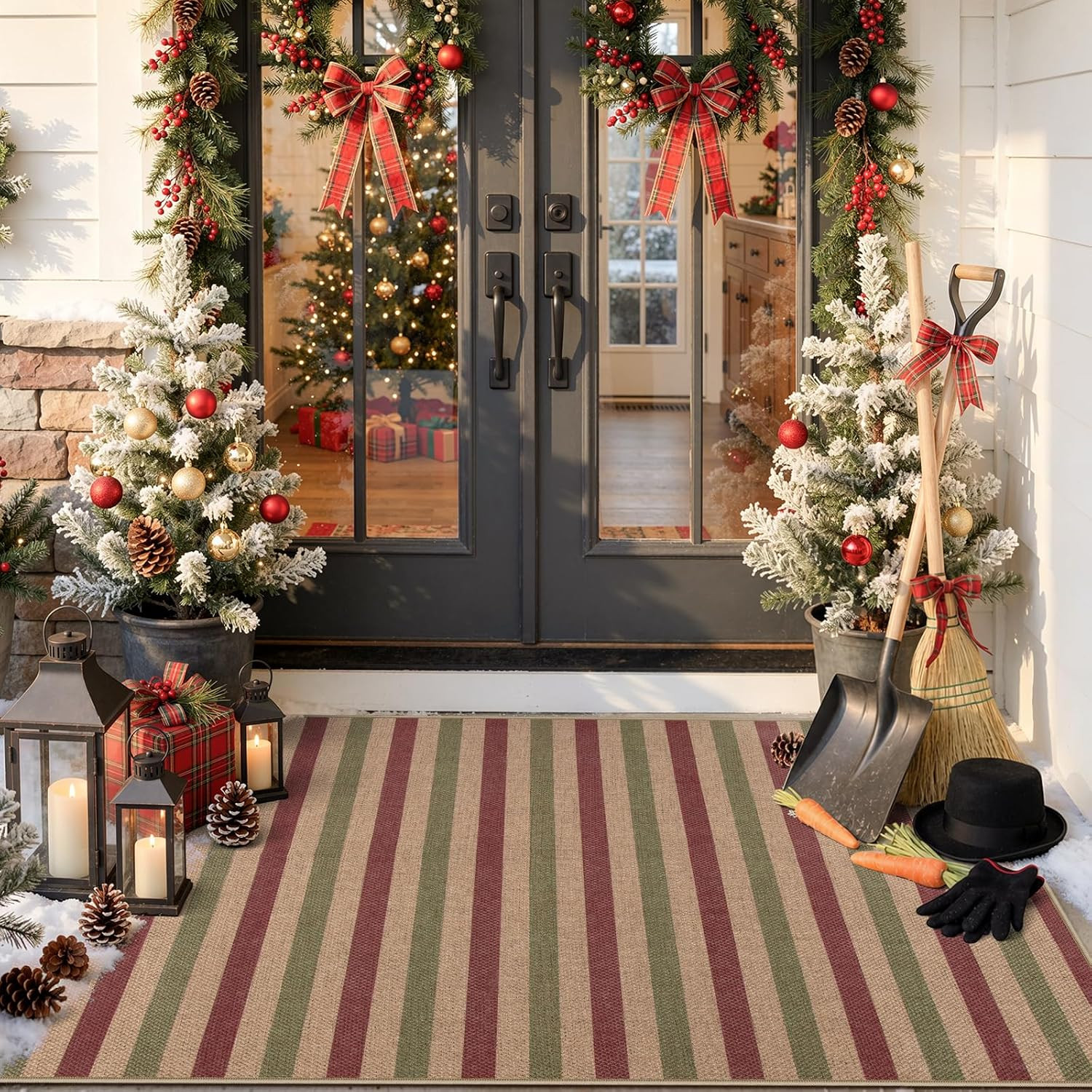 Lahome Christmas Striped Outdoor Rug, 3x5 Decor Area Rugs for Porch Entry | Amazon (US)