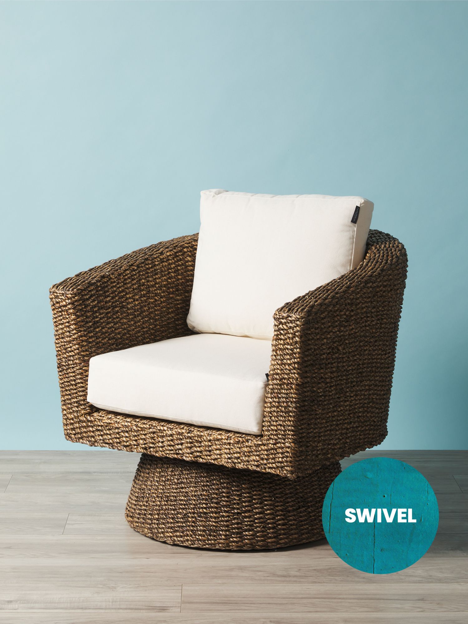 31in Woven Hyacinth Swivel Club Chair With Cushions | Accent Furniture | HomeGoods | HomeGoods