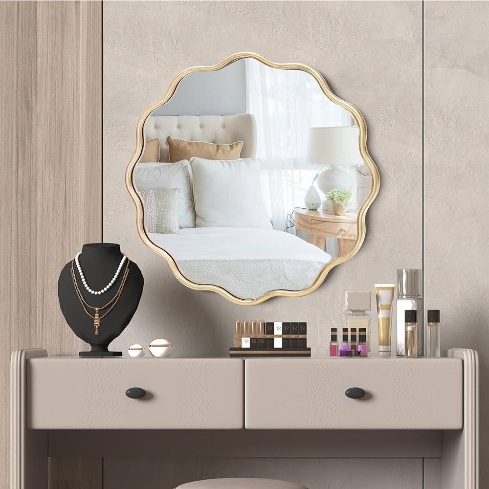 PROHOMEWARE 24 * 24“Gold Bathroom Mirror for Wall,Wavy Mirror,Vanity Mirror,Wall-Mounted Mirror... | Amazon (US)