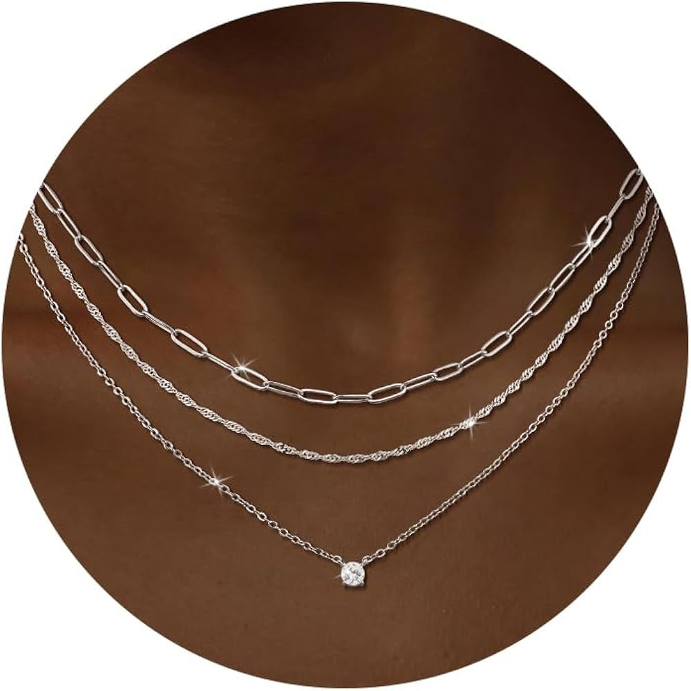 CHESKY Layered Silver Necklace for Women Trendy,Dainty Silver Plated Stackable Charm Necklace Lay... | Amazon (US)
