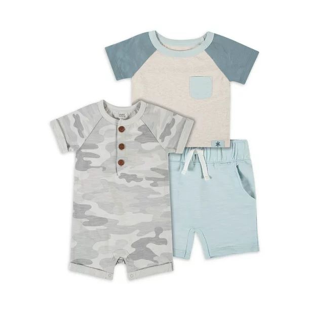 Modern Moments By Gerber Baby Boy Henley T-Shirt, Short & Romper, 3-Piece Outfit Set, (0/3 Months... | Walmart (US)