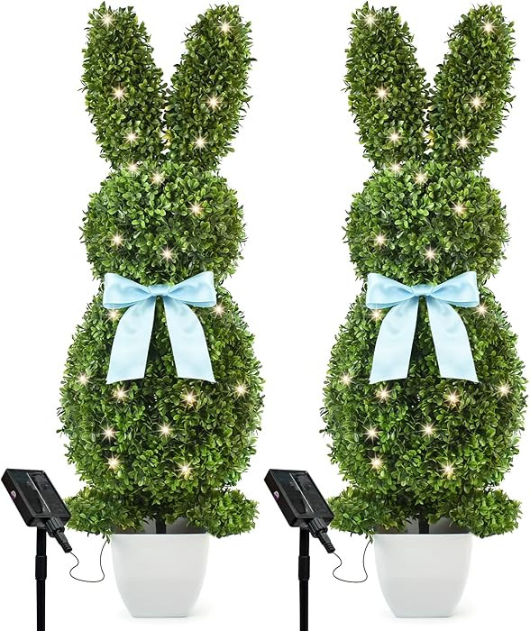 HOYECHI Solar Lighted Bunny Topiary Outdoor Set of 2-3FT Tall Artificial Boxwood Bunny with 40 LE... | Amazon (US)