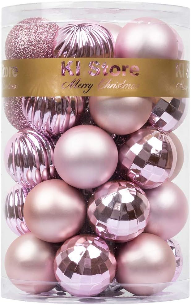 Amazon.com: KI Store Pink Christmas Balls 34pcs 1.57-Inch Small Christmas Tree Decoration Ornamen... | Amazon (US)