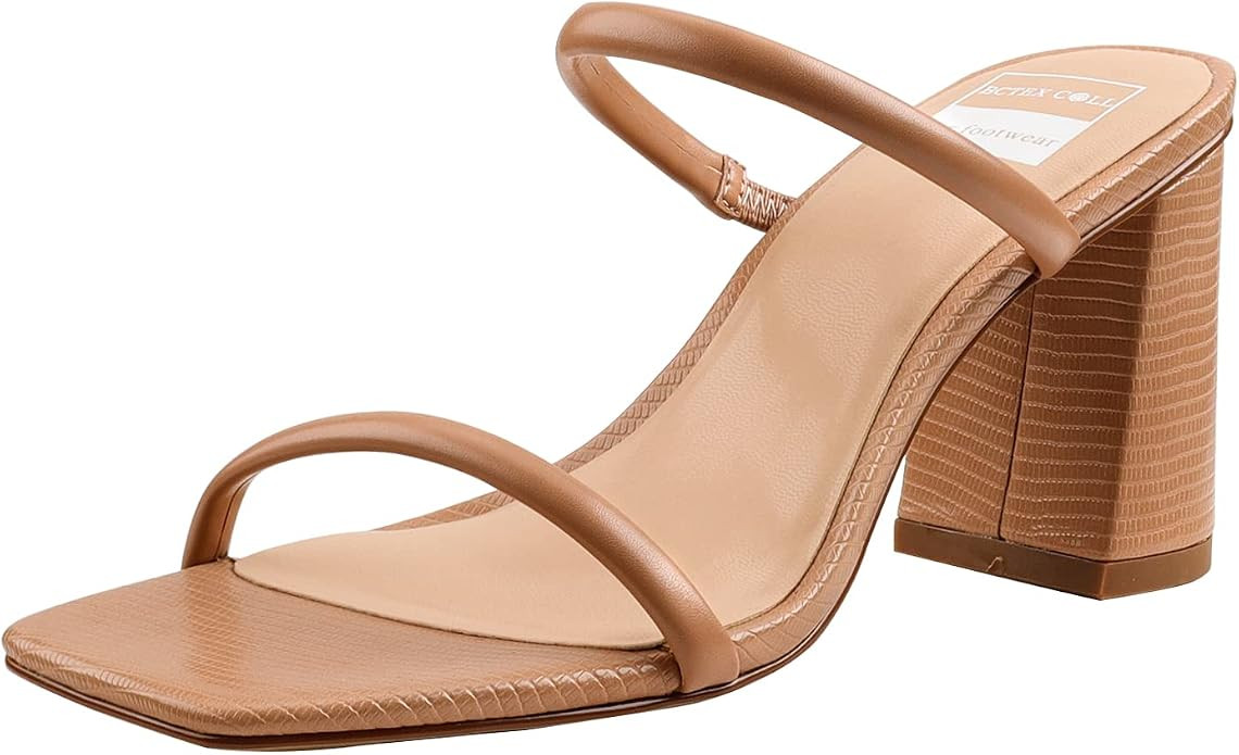 BCTEX COLL Women's High Heeled Sandal Two Strap Square Toe Slip on High-heeled Sandal High Heel S... | Amazon (US)