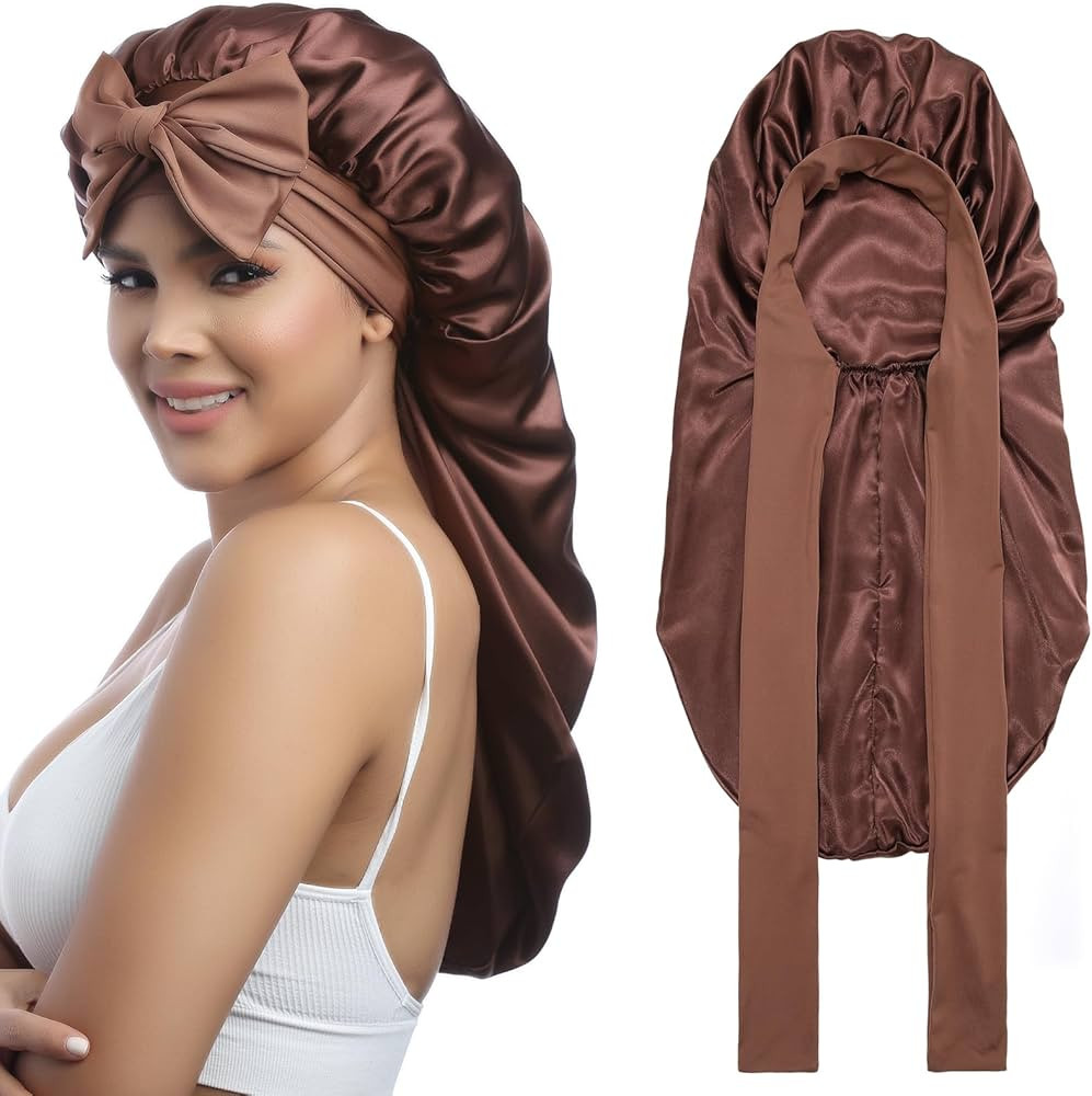 AWAYTR Long Satin Bonnet for Women - Double Layer Elastic Silk Bonnet for Braids Hair Sleeping Ca... | Amazon (US)