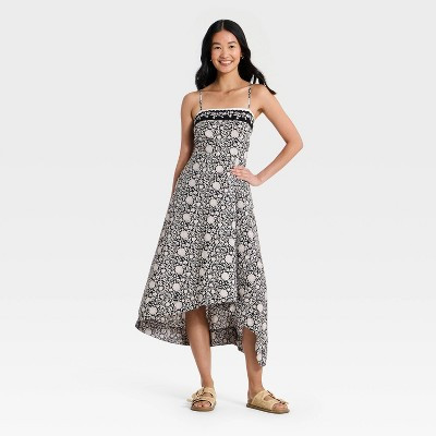 Women's Asymmetrical Midi Sundress - Universal Thread\u2122 Black Floral XS | Target