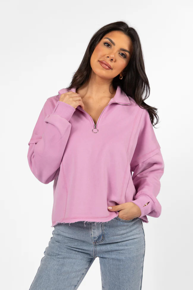 Chill Factor Purple Quarter Zip Pullover Sweatshirt SALE | Pink Lily