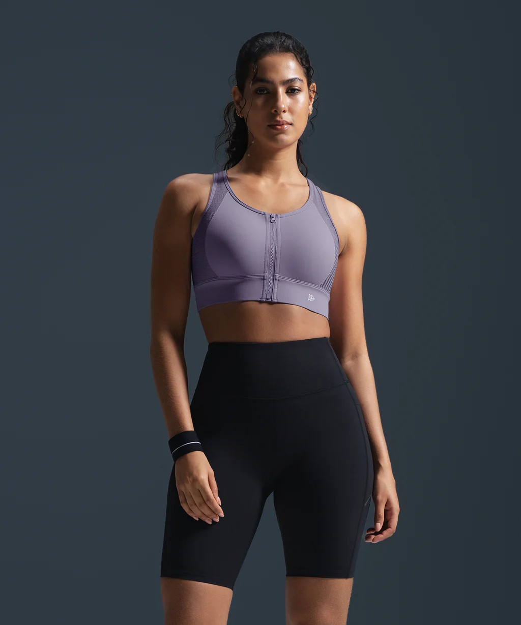 Enfold Zip Front Racerback Padded Running Bra | Women's High Support Sports Bra | Yvette Sports Development