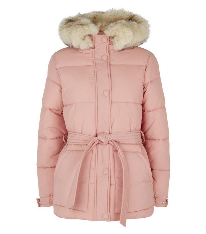 Pale Pink Belted Puffer Jacket | New Look | New Look (UK)