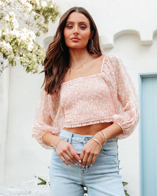 Flirt Away Floral Smocked Top - Peach | VICI Collection