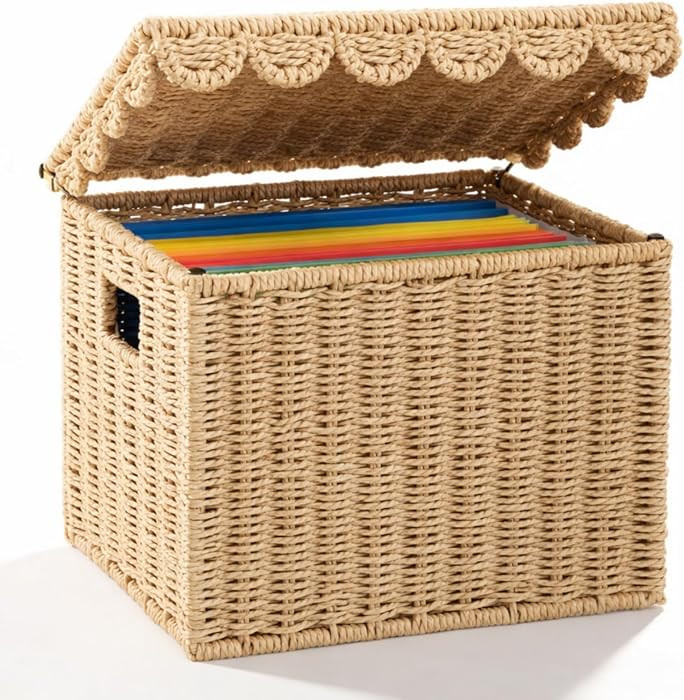 Paper Rope File Storage Box with Scalloped Lid Collapsible Letter Size Hanging Filing Organizer B... | Amazon (US)