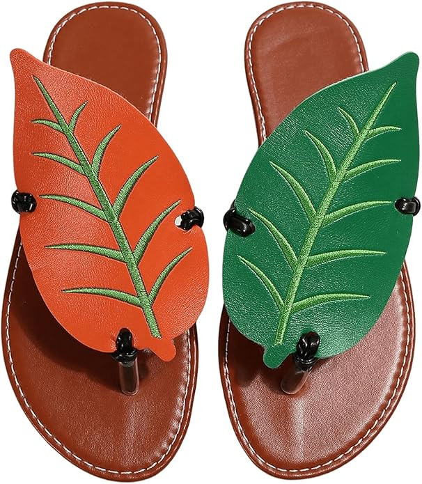 BEAUDRM Women's Boho Leaf Appliques Thong Sandals Open Toe Outdoor Flip Flops Casual Slippers | Amazon (US)