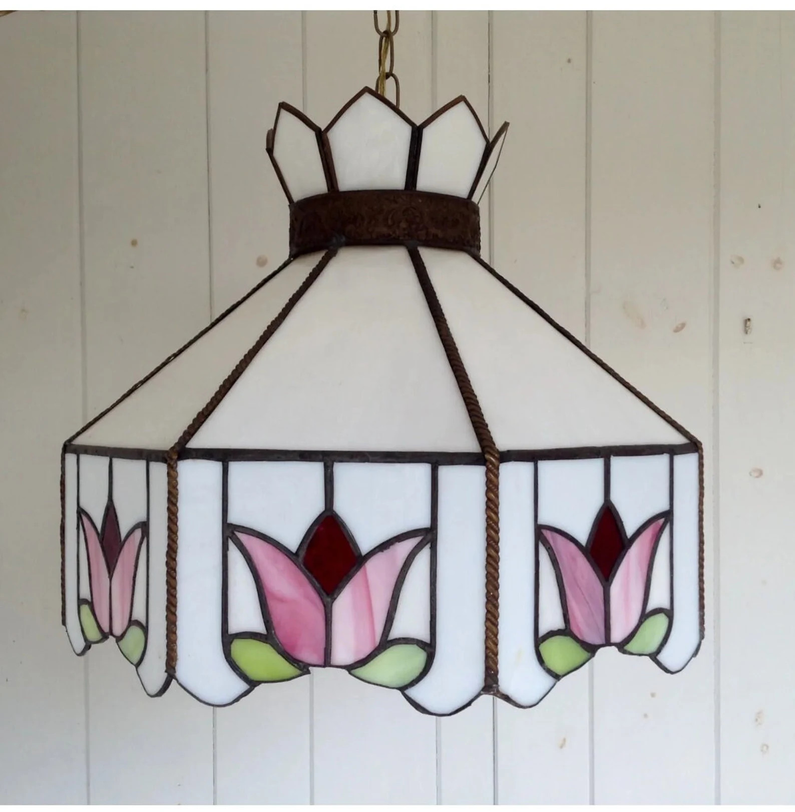 Hanging Tiffany Style-stained Glass Ceiling Light Fixture 18 X 16 With Tulips in Pink Green White... | Etsy (US)