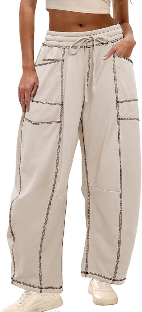 Yeokou Womens Wide Leg Barrel Sweatpants Drawstring High Waisted Contrast Stitching Baggy Joggers... | Amazon (US)