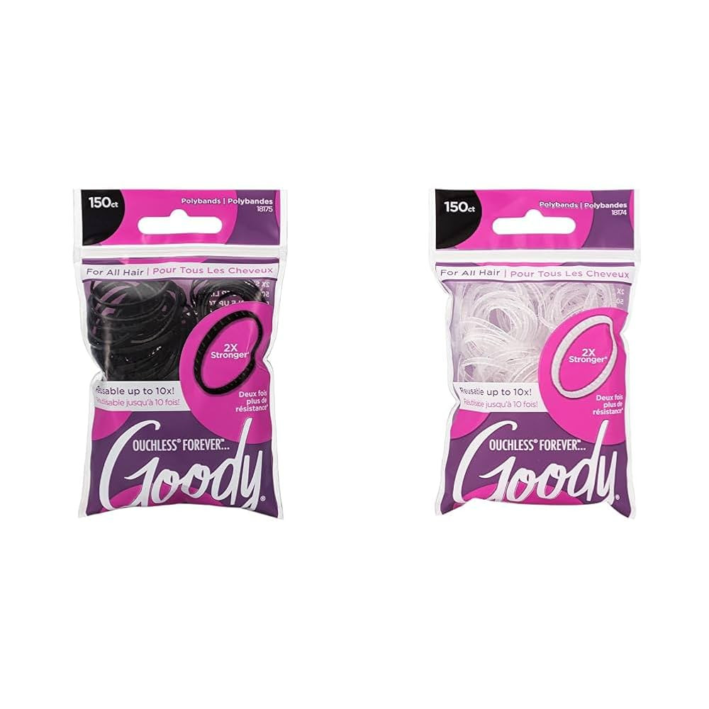 Goody Ouchless Womens Polyband Elastic Hair Ties - 150 Count Black and Clear - Fine Hair | Amazon (US)