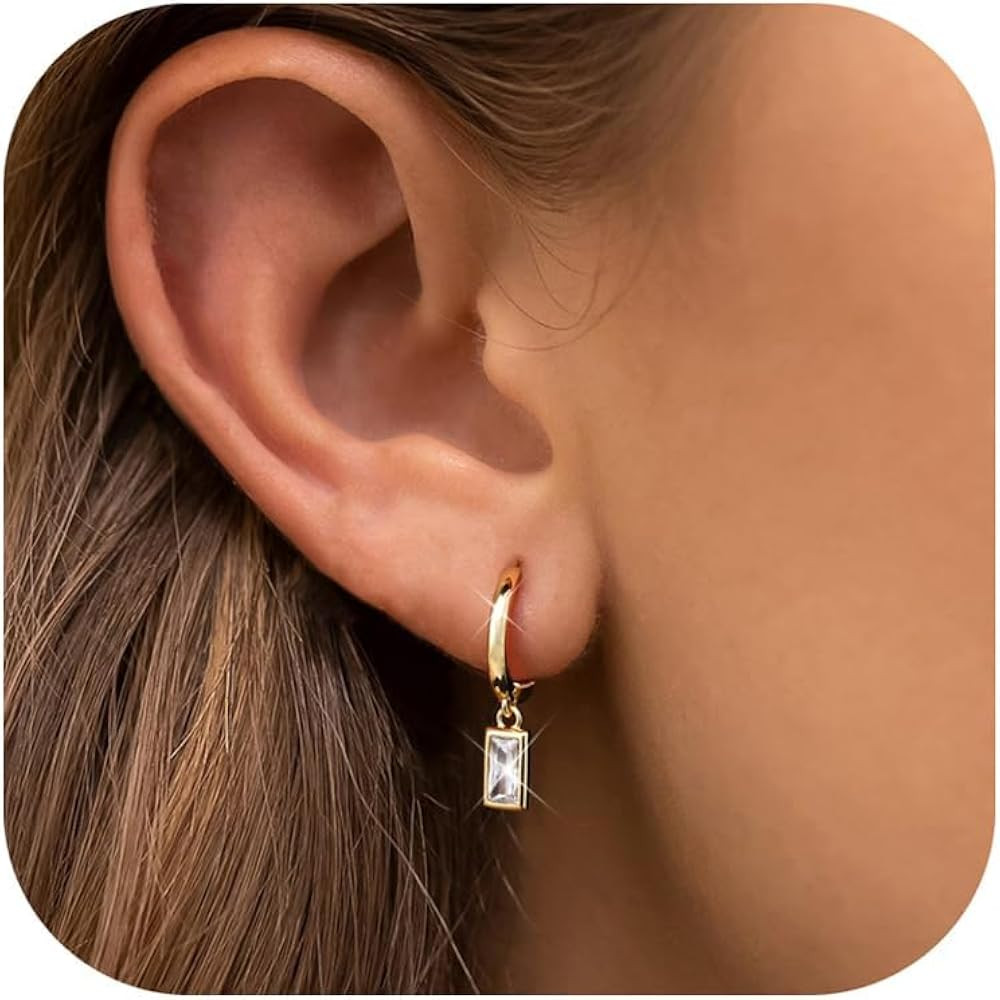 14K Gold Plated S925 Sterling Silver Drop Dangle Earrings for Women - Hypoallergenic Dainty Huggi... | Amazon (US)