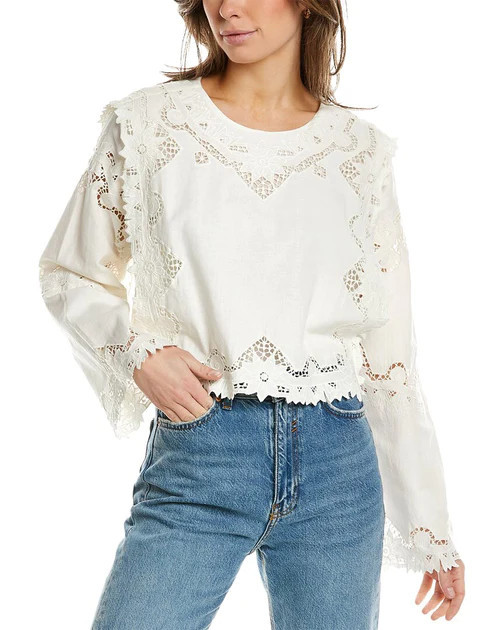 SEA NY Anita Eyelet Linen-Blend Top | Shop Premium Outlets