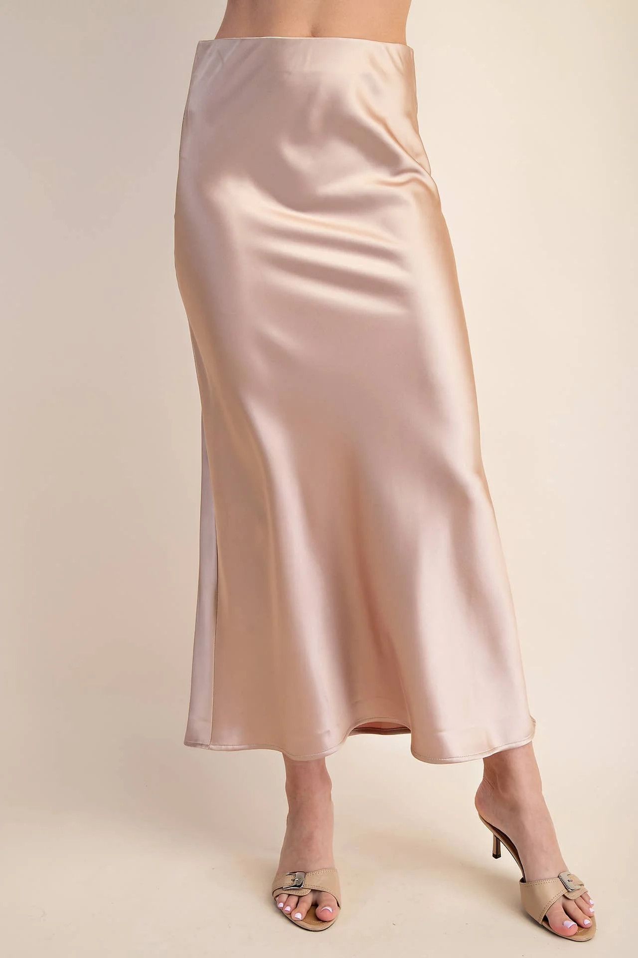 Helena Waist Elastic Band Midi Satin Skirt | MTT Collective