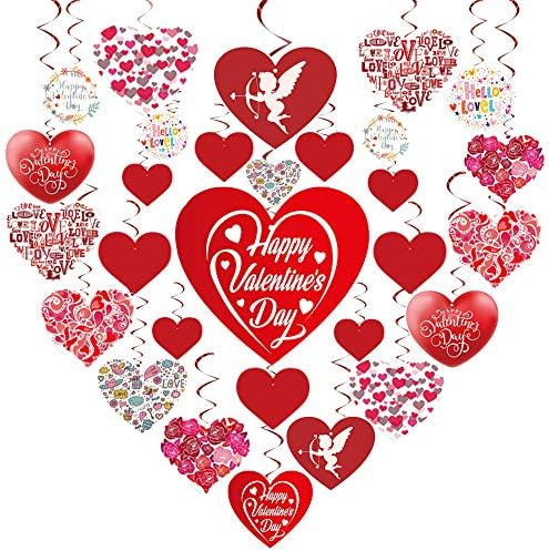 GOER Valentine's Day Party Decorations,30 Pcs Hanging Swirls with 1000 Pcs/0.35 oz Heart Confetti... | Amazon (US)