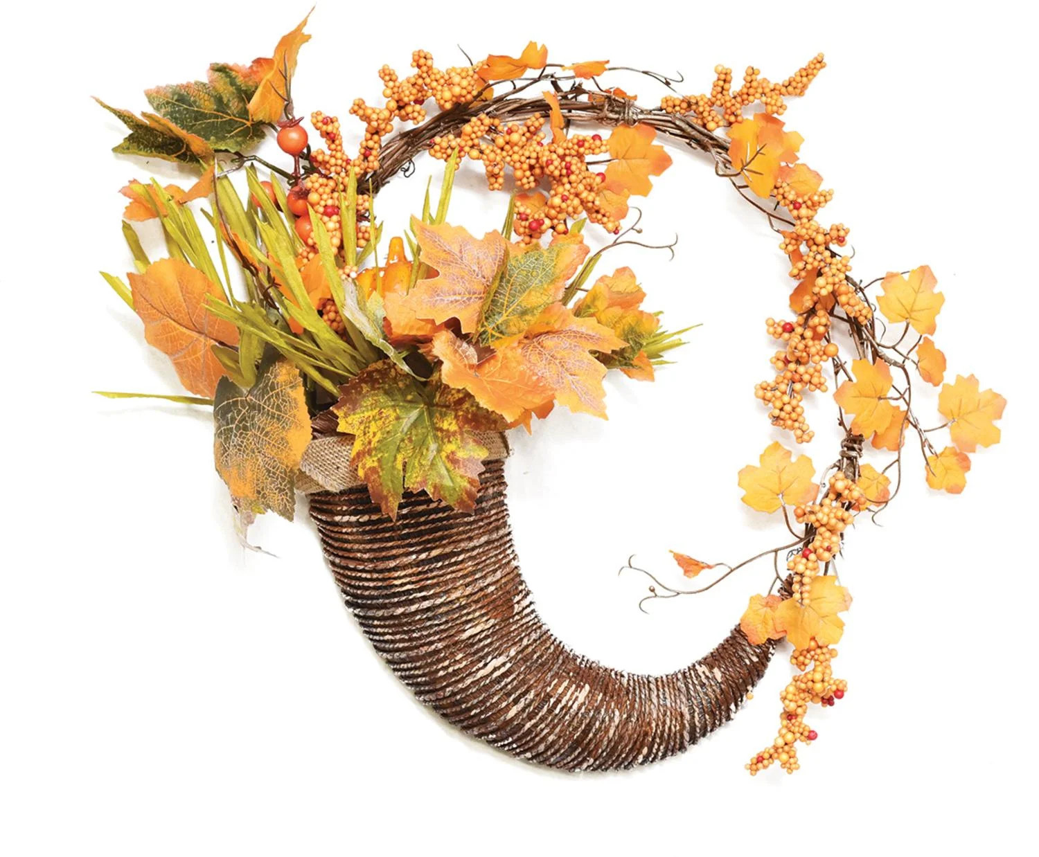 18" Autumn Harvest Decorative Artificial Pumpkins Berries and Leaves Cornucopia Wreath - Unlit | Walmart (US)