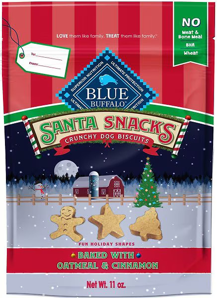 Blue Buffalo Christmas Santa Snacks Crunchy Dog Biscuits, Natural Holiday Treats, Baked with Oatm... | Chewy.com