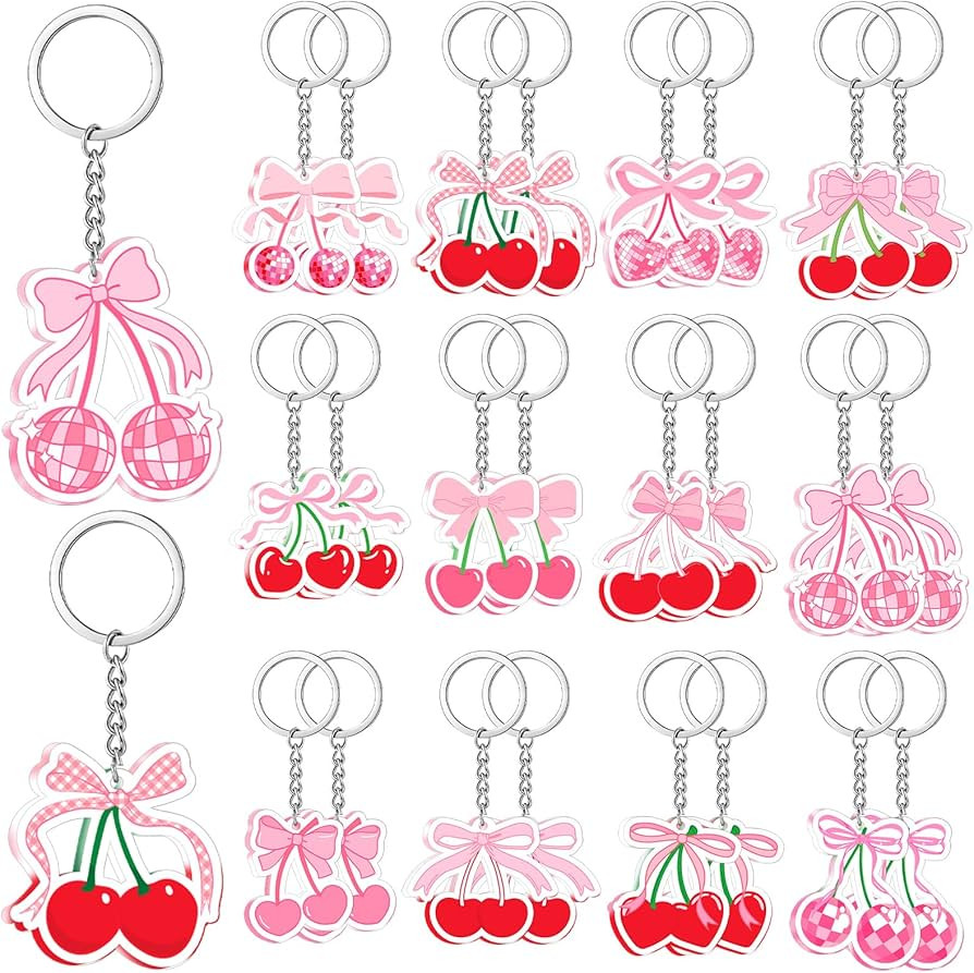 Sureio 24 Pcs Cherry Bow Keychain Pink Bow and Red Cherry Party Favors Preppy Acrylic Keychains f... | Amazon (US)