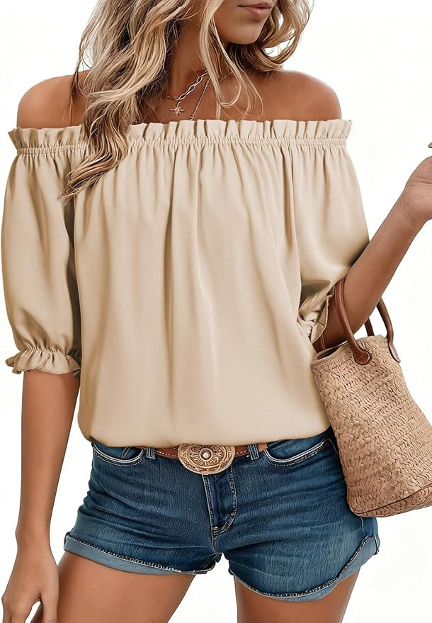 EVALESS Womens Off Shoulder Tops Puff Sleeve Country Concert Outfits | Blouses for Women Dressy C... | Amazon (US)