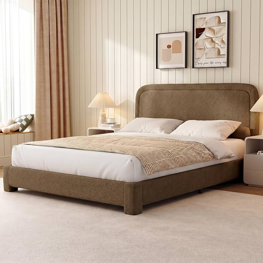 WEUP Queen Size Boucle Bed Frame, Upholstered Cloud Bed Frame with Adjustable Headboard, Soft Rou... | Amazon (US)