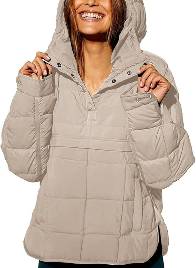 Womens's Lightweight Down Coat Long Sleeve Button Quilted Pullover Puffer Jacket Packable Hooded ... | Amazon (US)