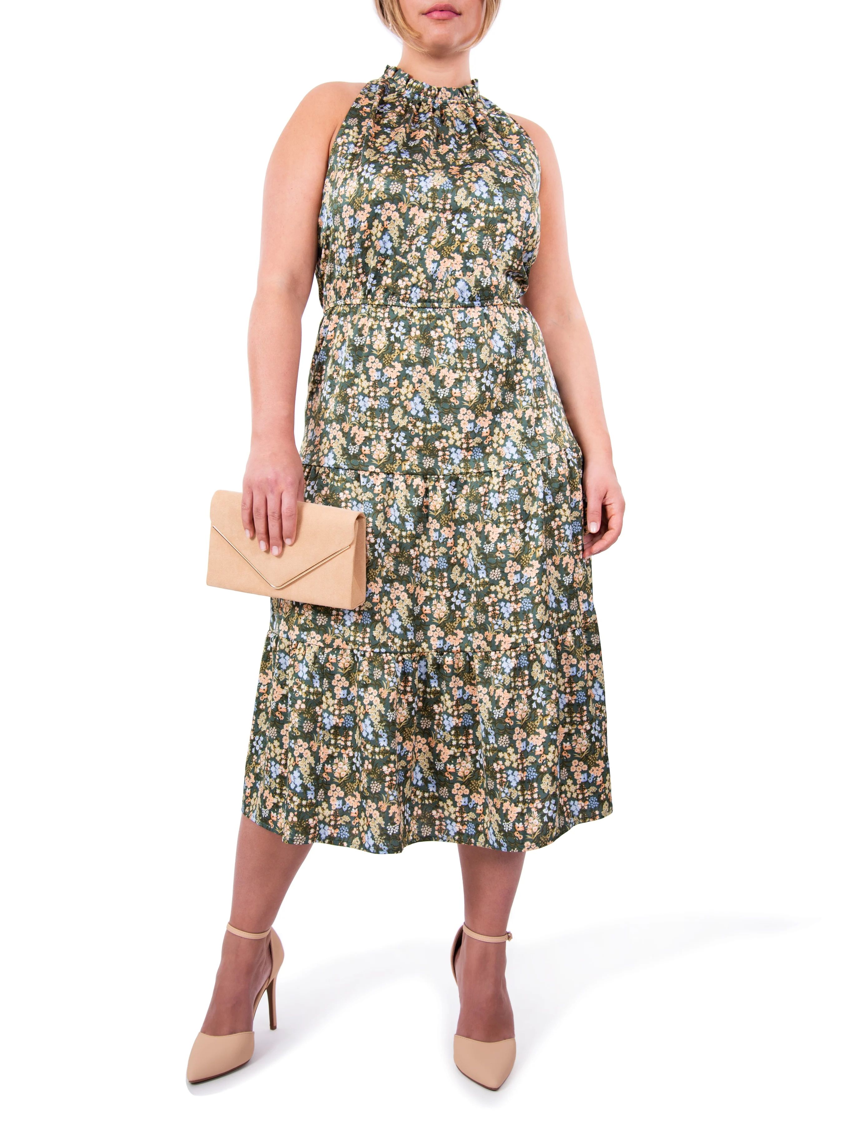 Nine.Eight Women's and Women's Plus Satin Halter Midi Dress, Sizes XS-4X | Walmart (US)
