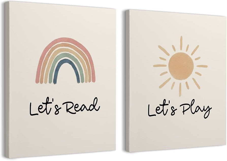 Amazon.com: Let's Read Let's Play Boho Sun Rainbow Framed Canvas Wall Art Decor 11×14 inch Set o... | Amazon (US)