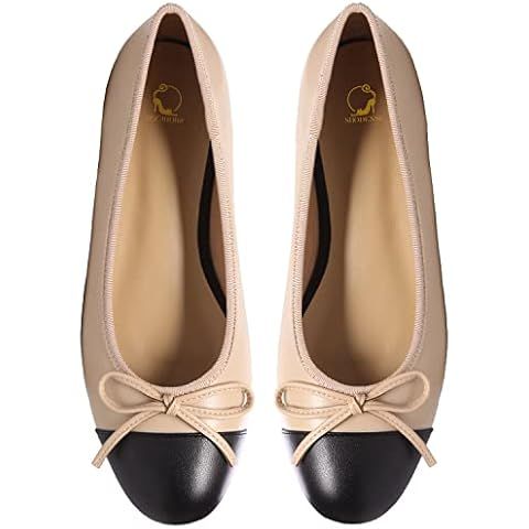 Coutgo Womens Cap Toe Ballet Flats Bow Pointed Toe Slip On Office Work Comfort Dress Party Flat S... | Amazon (US)