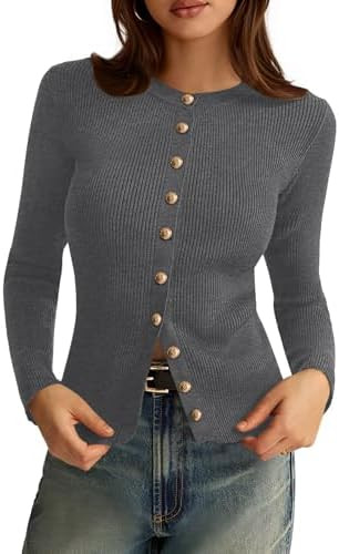 PRETTYGARDEN Womens 2025 Fall Cardigan Sweaters Lightweight Long Sleeve Button up Ribbed Knit Top... | Amazon (US)