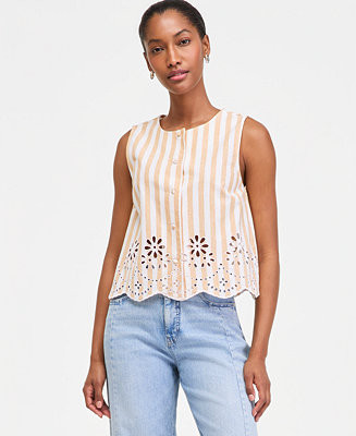 On 34th Women's Verano Stripe Linen-Blend Eyelet Vest, Macy's Exclusive  - Macy's | Macy's