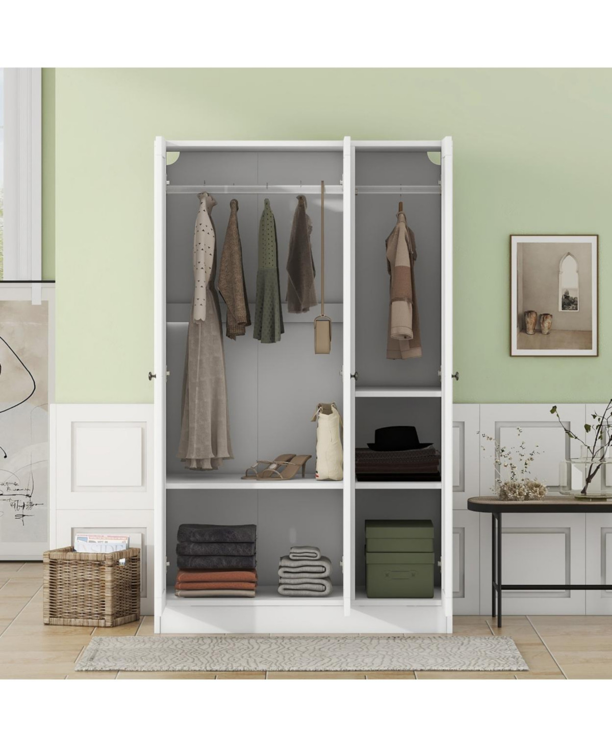 3-Door Shutter Wardrobe with shelves, White - White | Macy's