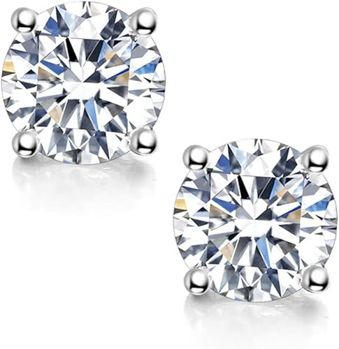 Moissanite Stud Earrings, 0.6ct-2ct DF Color Brilliant Round Cut Lab Created Diamond Earrings 18K... | Amazon (US)