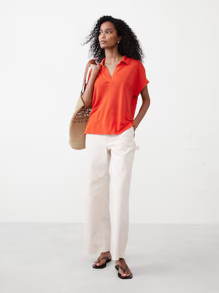 Linen-Blend Johnny Collar Shirt | Banana Republic Factory